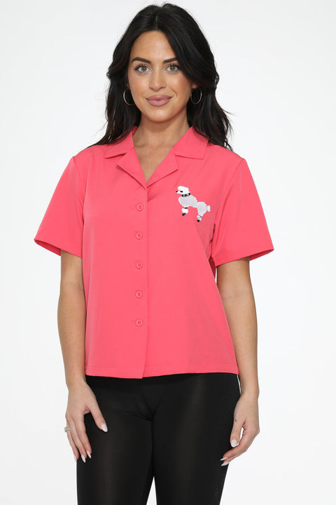 Hot Pink with White Embroidered Poodle Top-3